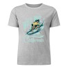 Grey cotton short-sleeved T-shirt with surfing graphic print for men, California design, summer fashion