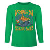 Green pure cotton long sleeve T-shirt featuring 'A SMOOTH SHAKER' graphic design for casual wear.