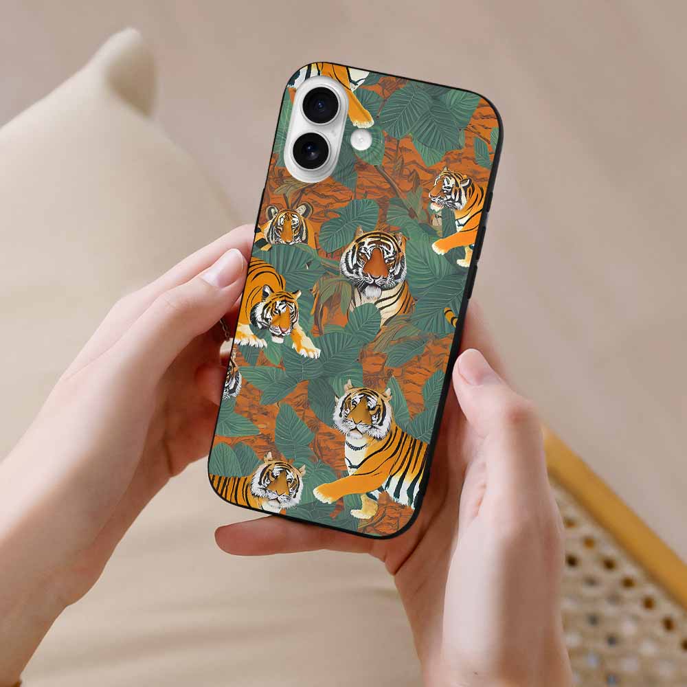 iPhone 16 series case with tiger pattern, TPU material, protective and stylish.