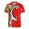 European Sode POLO Straight Shirt with Tiger Print - Red and Yellow