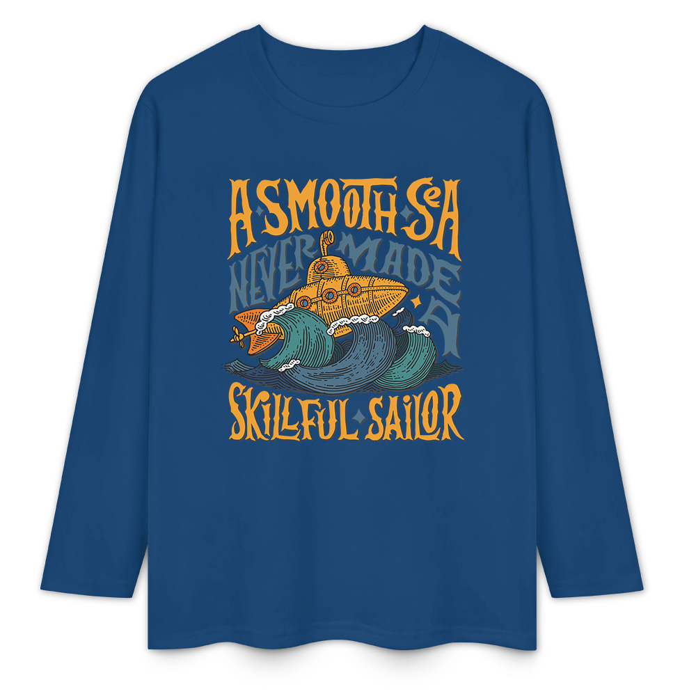 Blue pure cotton long sleeve T-shirt featuring 'A SMOOTH SHAKER' graphic for casual wear