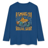 Blue pure cotton long sleeve T-shirt featuring 'A SMOOTH SHAKER' graphic for casual wear