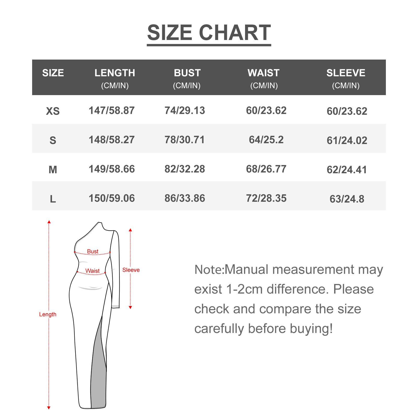Half Sleeve Slit Dress Size Chart. Check measurements before purchase.