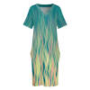 Green imitation cotton loose pocket dress with V-neck and unique patterned design, ideal for everyday wear.