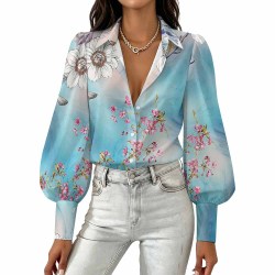 Women's Fashionable Long-Sleeve Lantern-Sleeve Shirt