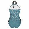 2025 NEW Teal geometric halter top split swimsuit, women's swimwear, perfect for beaches and vacations