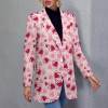 Women's casual pink suit jacket with heart pattern, polyester office wear