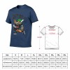 Dark blue men's cotton T-shirt with baseball player cartoon graphic and size chart, breathable fabric.