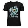 Black cotton surfing T-shirt with Wild Wave California graphic, summer fashion.