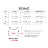 Women's sport yoga bra size chart with measurements for bust, hem, and length.