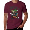 Maroon 100% cotton men's T-shirt with baseball player cartoon graphic and 'Just Do It' print