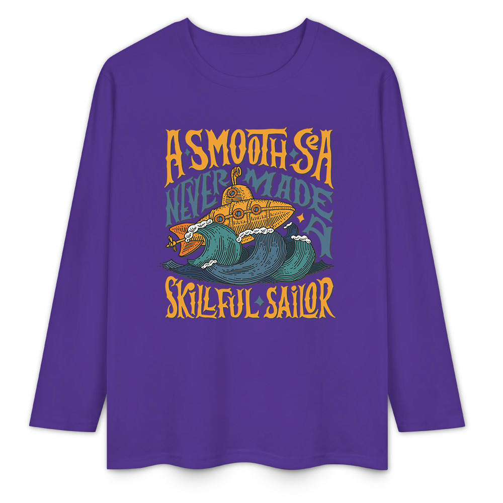 Purple pure cotton long sleeve T-shirt with graphic, ASMODUS SOULFUL SHAKER for casual wear.
