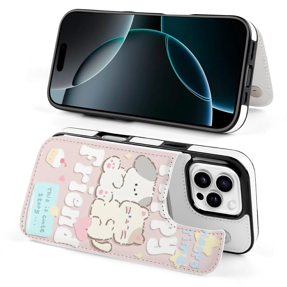 iPhone 16 case featuring a cute cartoon bear design, card slot, and 360° protection.