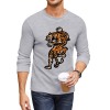Men's gray long sleeve crewneck T-shirt with cartoon print, 100% cotton, suitable for various activities