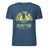 Blue cotton surfing T-shirt with "Catch the Wave Surfing" graphic, summer fashion.