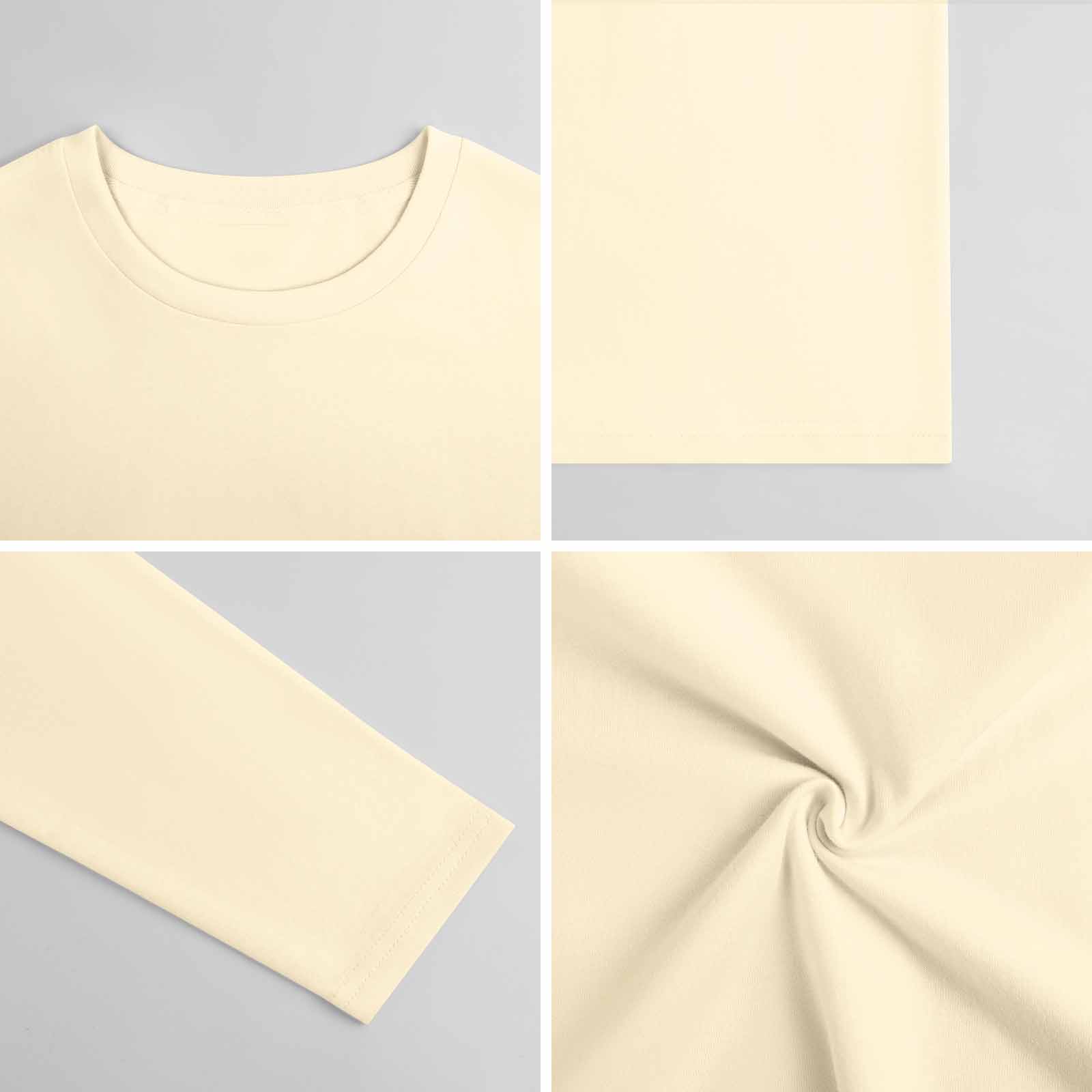 Pure cotton long sleeve T-shirt, showcasing fabric texture and collar detail