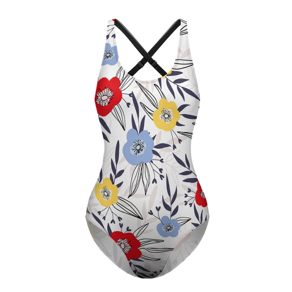 Floral print one-piece swimsuit with adjustable straps, perfect for beach, featuring a flattering design for ladies.