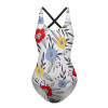 Floral print one-piece swimsuit with adjustable straps, perfect for beach, featuring a flattering design for ladies.