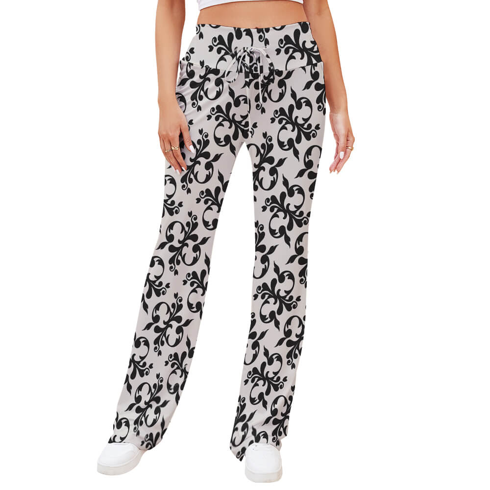 XP Straight Lace-Up Yoga Pants in White and Black Floral Print