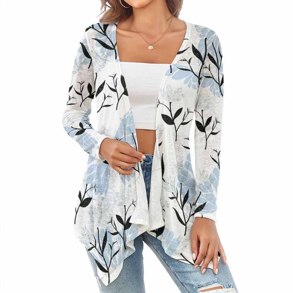 Women's knitted cardigan with floral pattern. Features long sleeves, and open front. A versatile piece for autumn and winter.