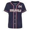 Navy Malaysia baseball uniform with number 24, pique cloth, perfect for sports or casual wear.