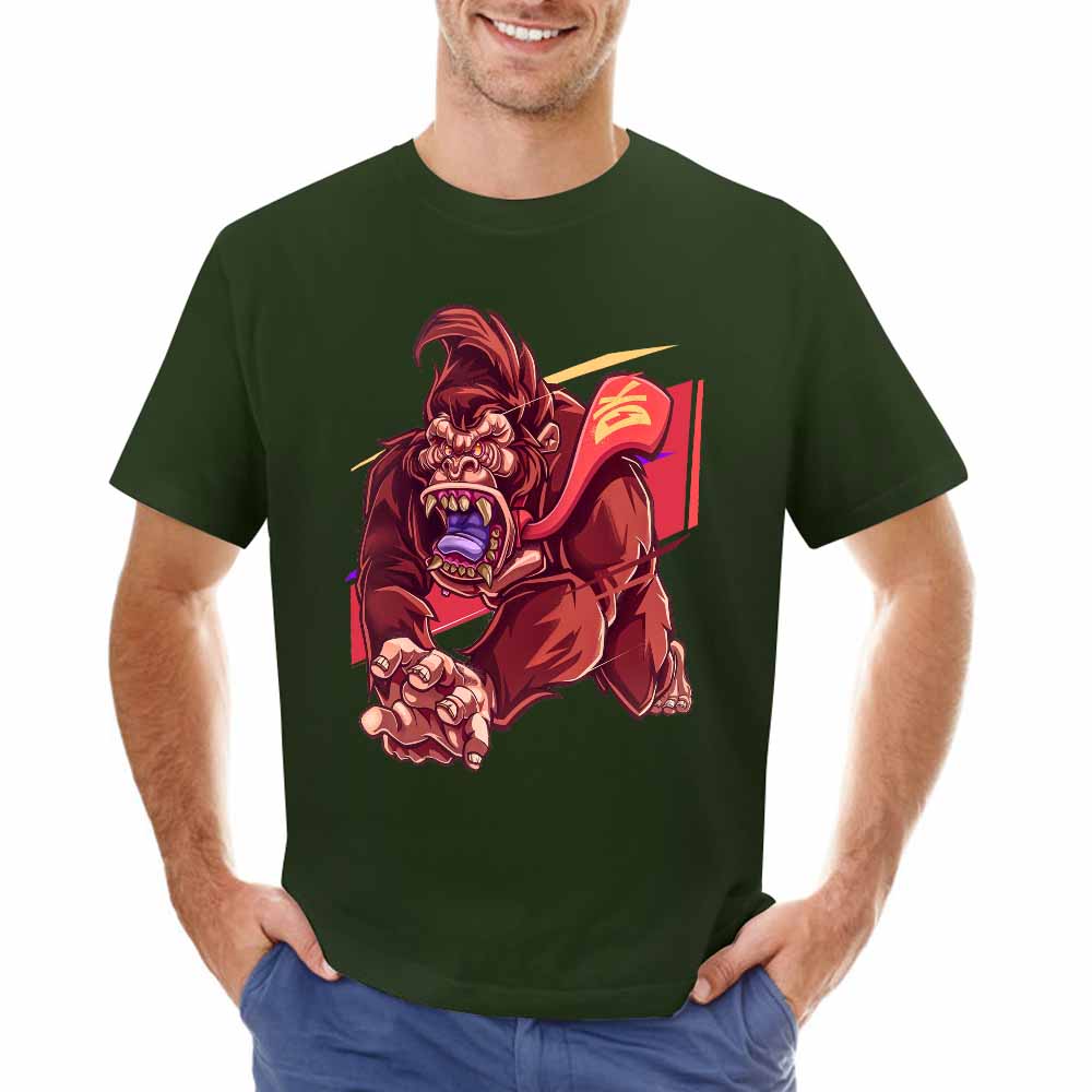 Men's green cotton t-shirt with red monster graphic print | Inkedjoy