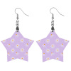 Wooden star earrings with daisy pattern, perfect for daily wear. Fashion earrings made of wood.