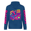 Navy blue cotton hoodie with 'FOREVER 99' donut graphic, DAKUM and CHRONM sleeve prints, youth fashion style