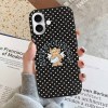 iPhone 16 case, black polka dots, angel design, "Lovely Moments" text, TPU