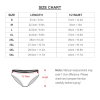 Size chart for women's lace underwear. Includes length and waist measurements.
