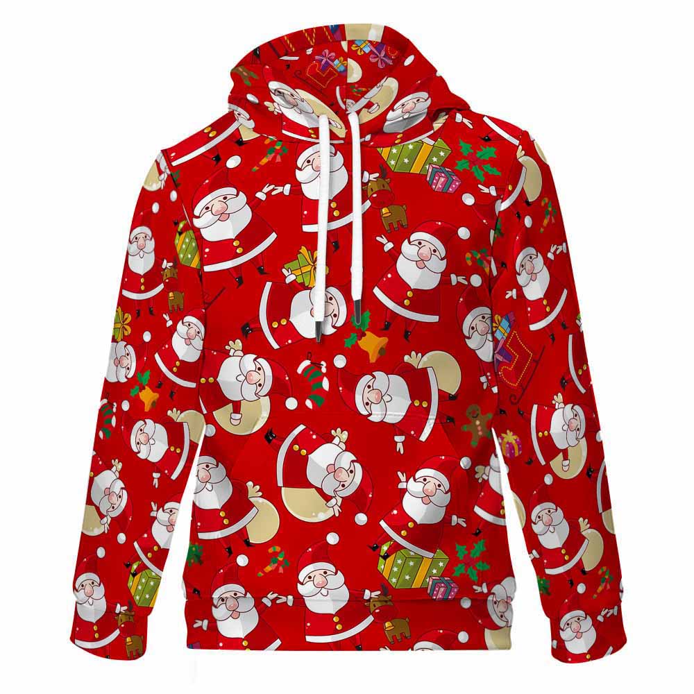Kids' Red Christmas Hoodie with Santa Pattern