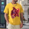 Yellow cotton men's t-shirt with red monster graphic print by Inkedjoy