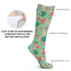 Breathable stockings with green watermelon pattern, soft, stretchy, and non-binding for better circulation.
