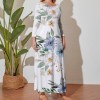 Plus size floral long sleeve crew neck dress, soft and comfortable, suitable for all seasons.