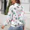 Women's white zipper jacket with floral pattern, comfortable and skin-friendly fabric.