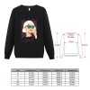 Black Women's Heavy Cotton Long Sleeve Sweatshirt with Stylish Print and Size Chart, perfect for daily wear.
