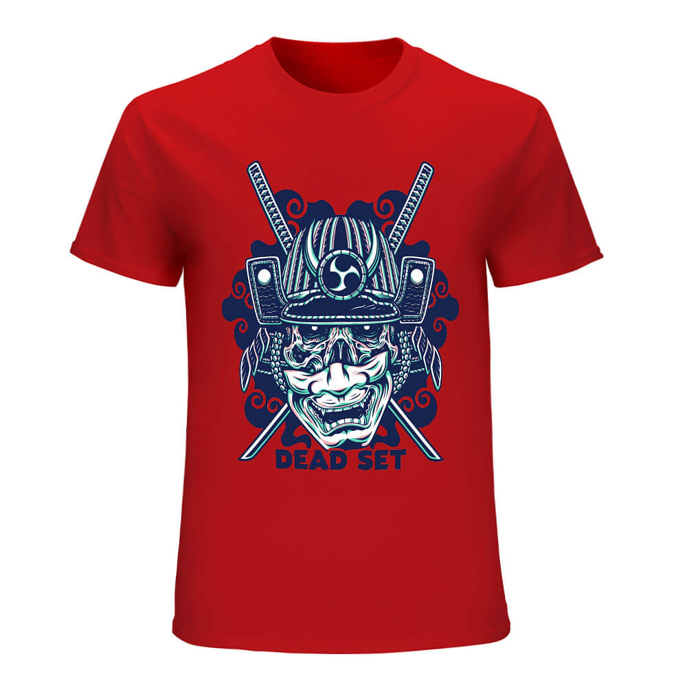 Red cotton samurai skull T-shirt for men. Ideal for leisure and events.