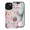 iPhone 15 fiber skin case with a pink pattern featuring kitchen tools and food items.