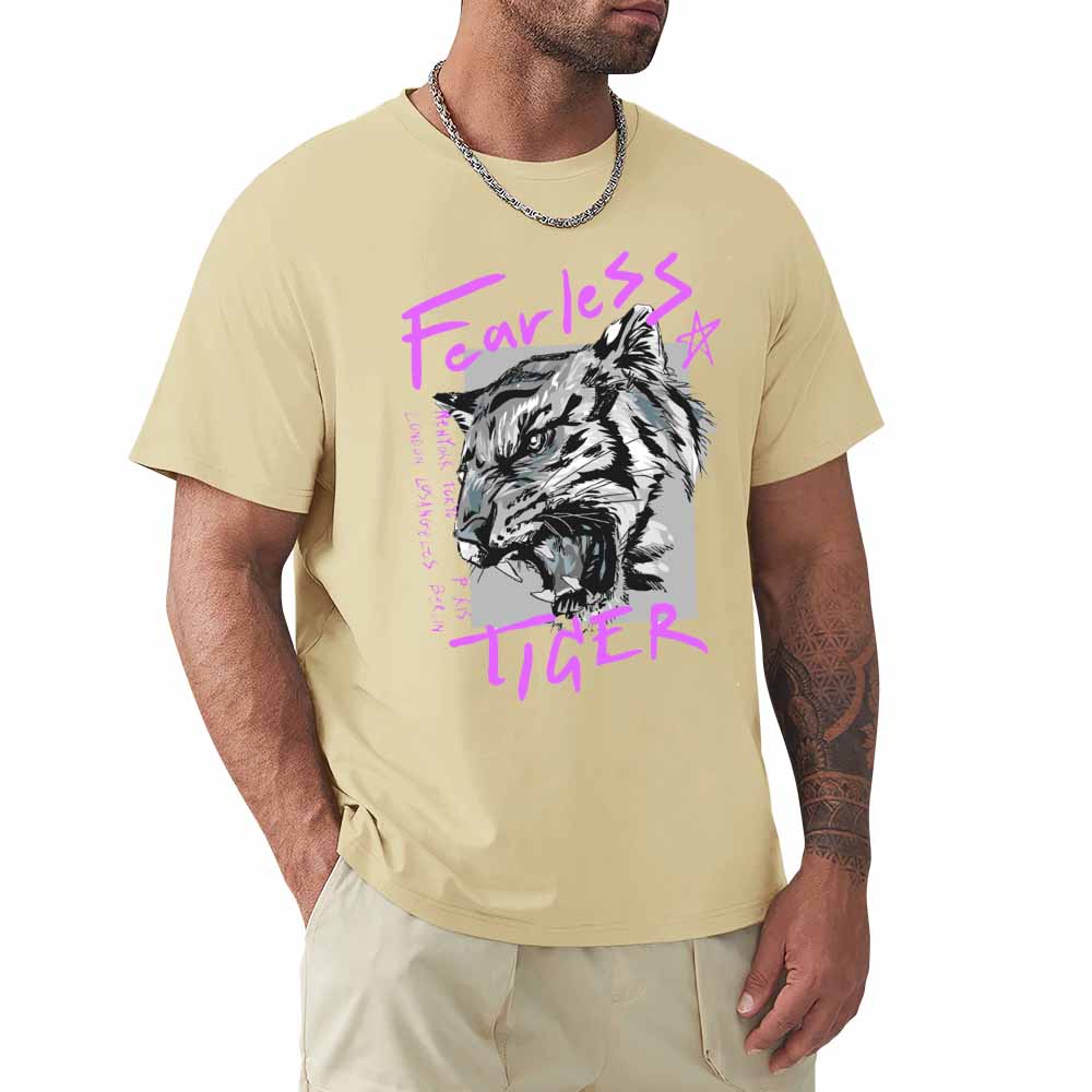 Men's beige 100% cotton 'Fearless Tiger' graphic tee, collection.