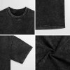 Black vintage wash off-shoulder T-shirt, cotton fabric detail, close-up shots