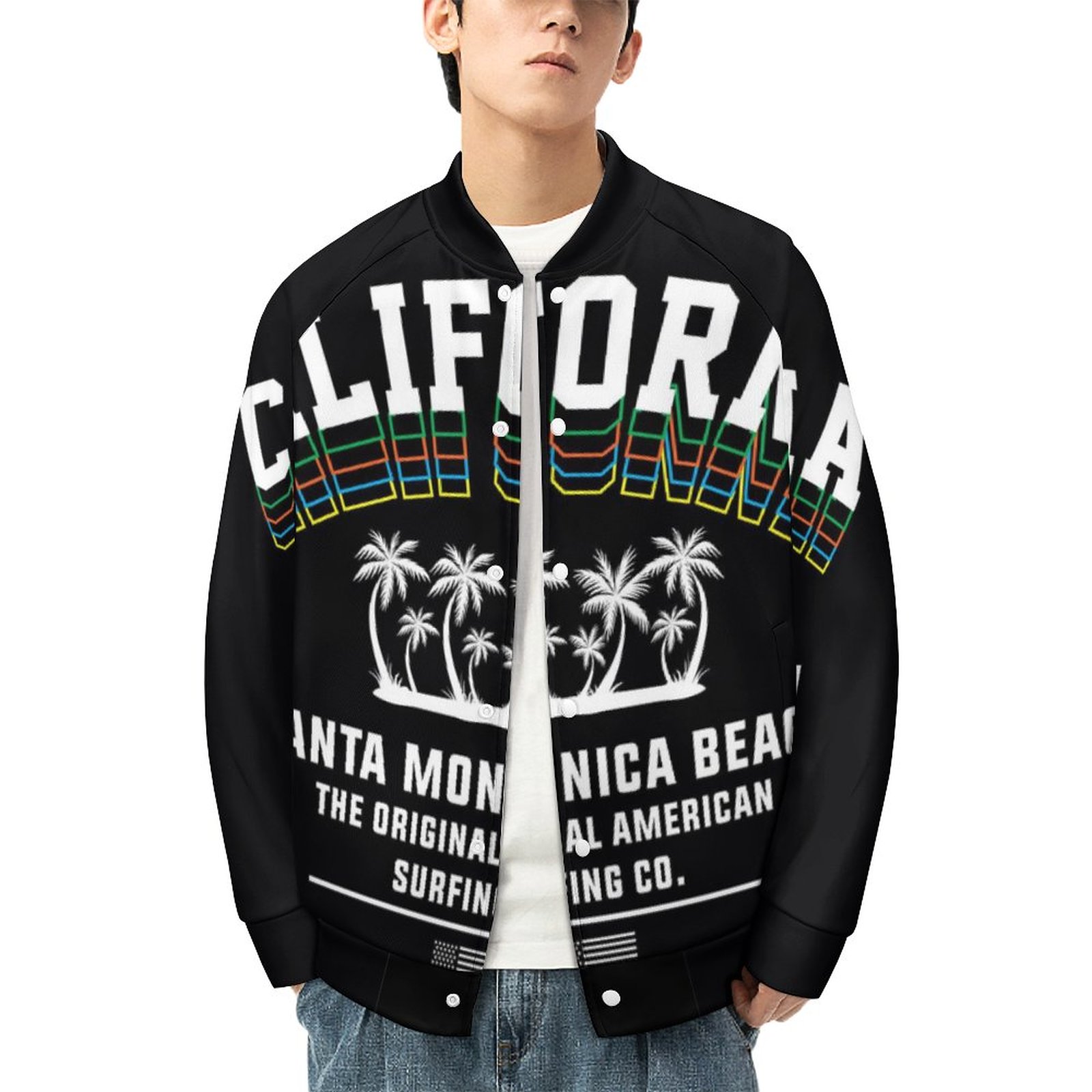 Men's Fylly Printing Baseball Uniform in black with "CALIFORNIA BEACH" text