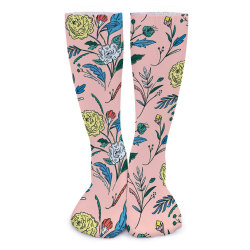 Pink Floral Thick Stockings, comfortable, breathable and warm for all seasons.