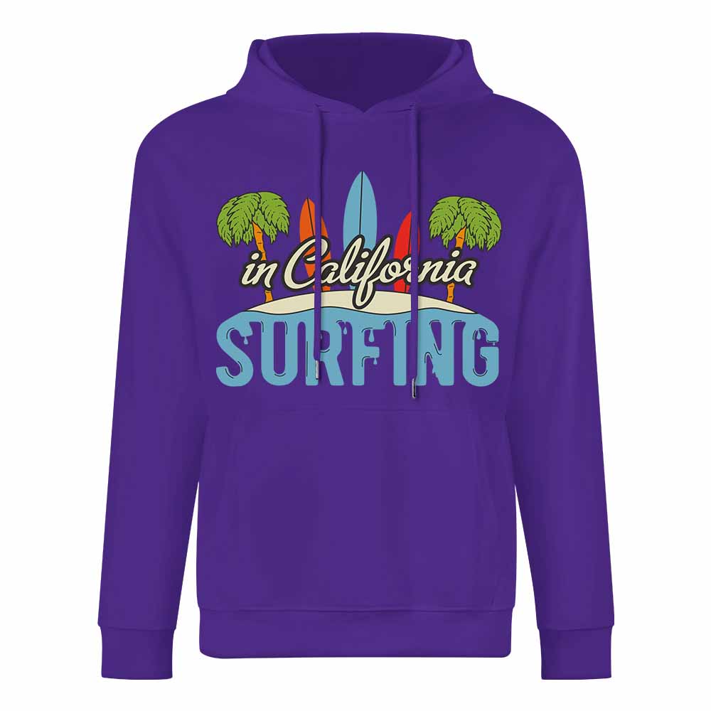 Purple cotton California Surfing hoodie, loose fit, comfortable daily wear.