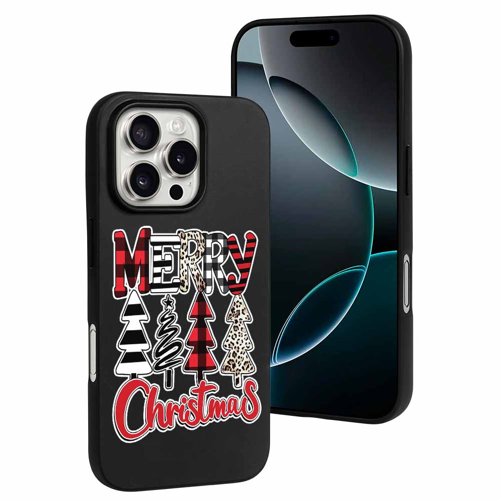 iPhone 16 Series case with Merry Christmas design, black TPU, holiday protection