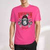 Pink cotton short-sleeved T-shirt with AMERICAN LEGEND gorilla graphic print for summer fashion.