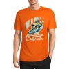 Orange cotton surfing T-shirt with 'Wild Wave California' graphic, summer fashion, front view.