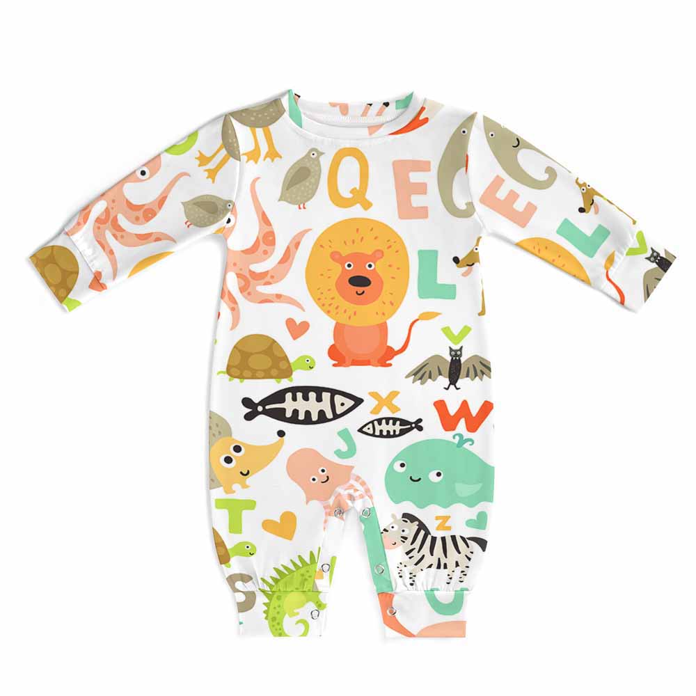 Baby romper with animal and alphabet print, imitation cotton, suitable for newborns and infants.