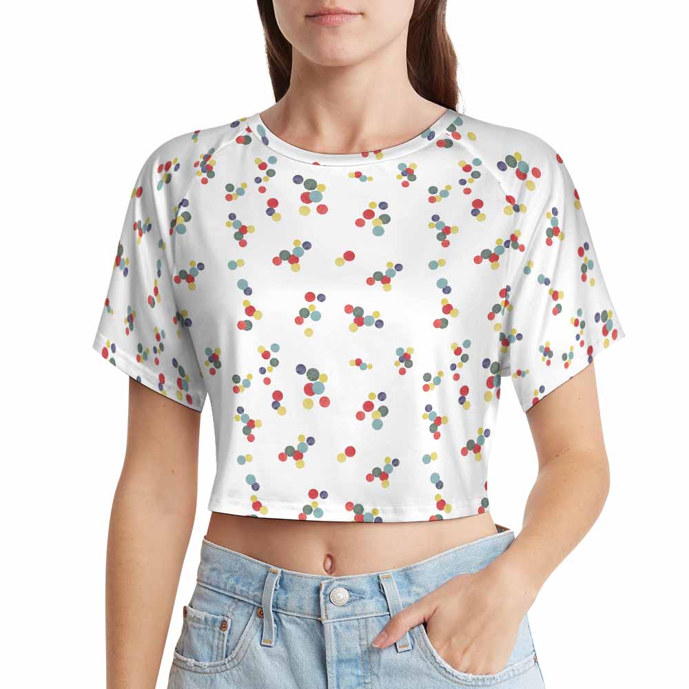 Women's short-sleeved navel exposed shirt, white with floral print, made of brushed milk silk, perfect for casual wear