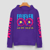 Purple cotton hoodie with 'FOREVER' donut graphic, 'CHRONM', 'DAKUM' sleeve prints, fashion style.