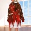 Red and white snowflake pattern Women's Hooded Blanket Shirt, oversized polyester sweater, ideal for warmth.
